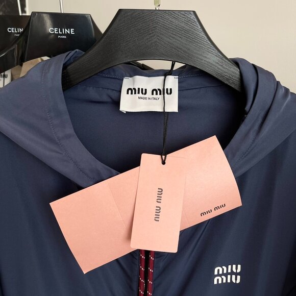 Miu Miu Navy Blue Nylon Hooded Jacket & Shorts Set Sz S - Picture 4 of 10